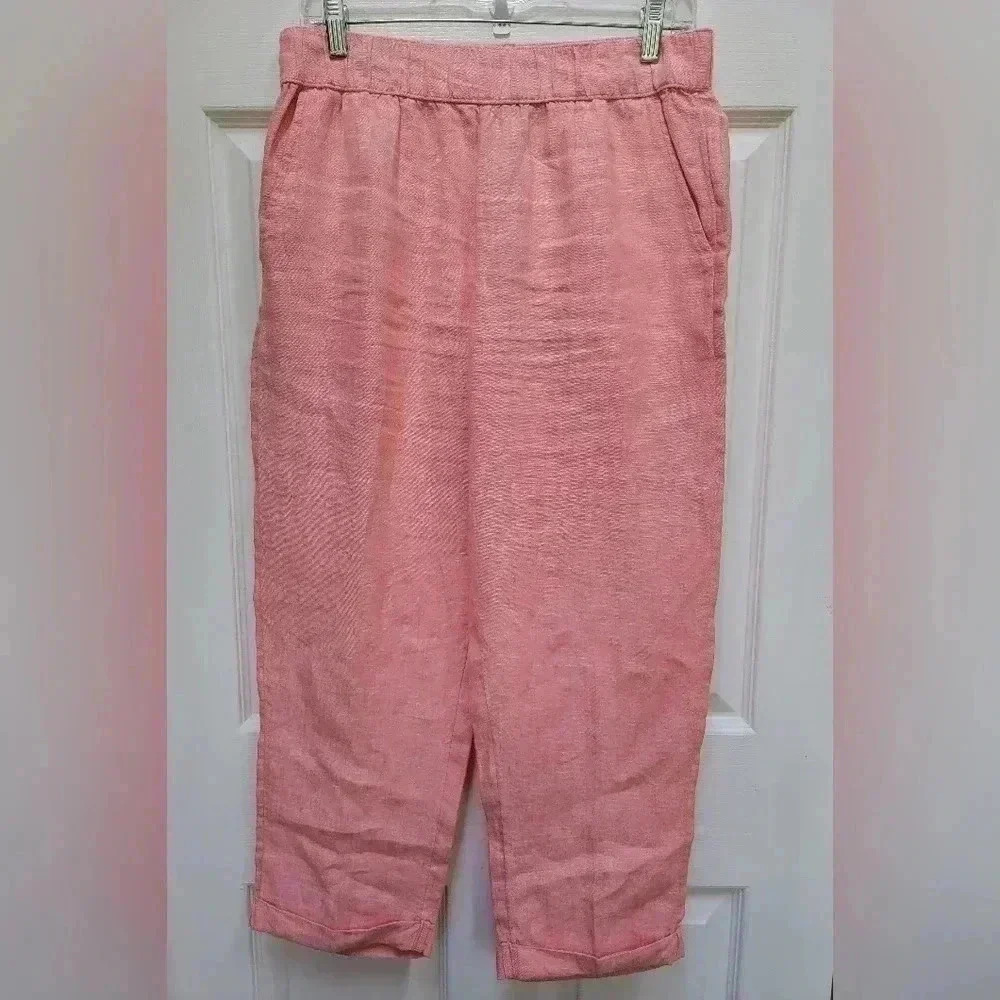 Rachel Roy Women's 100% Linen Pull On Cropped Pants Size Medium